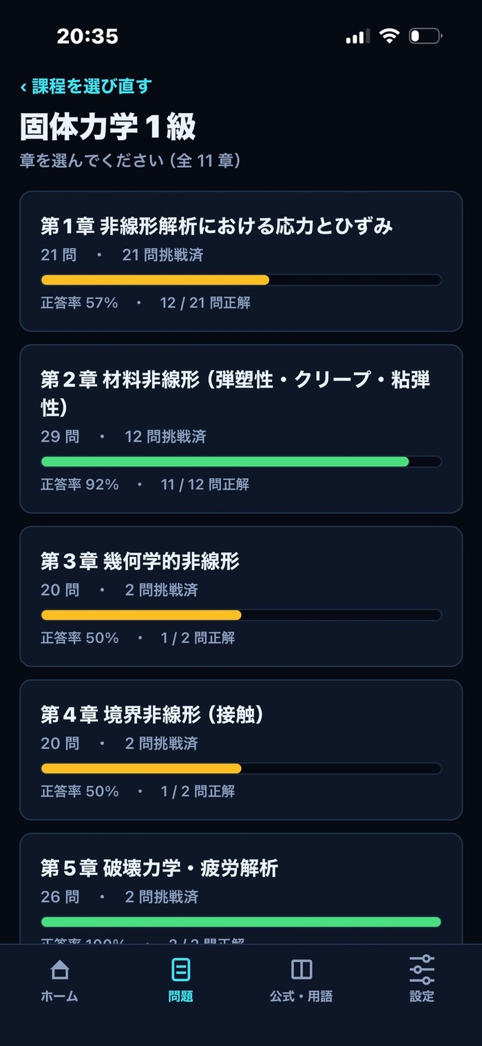 章リスト ─ 固体力学1級の章一覧(非線形解析・材料非線形 ほか)